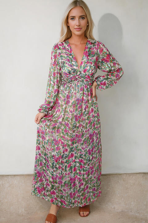 Floral Deep V Maxi Dress Bazaarbey