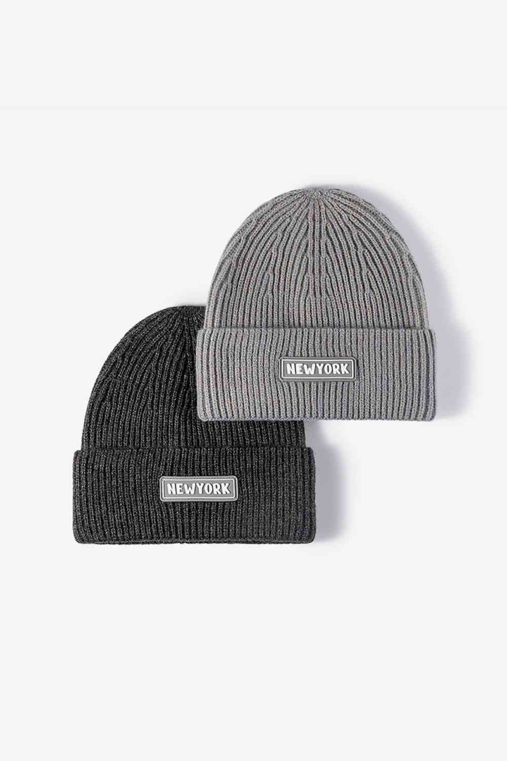 NEWYORK Patch Rib-Knit Cuffed Beanie Trendsi