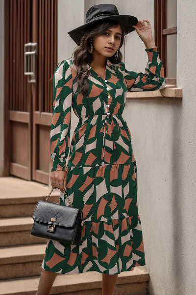 Printed Tied Pocketed Lantern Sleeve Dress Bazaarbey