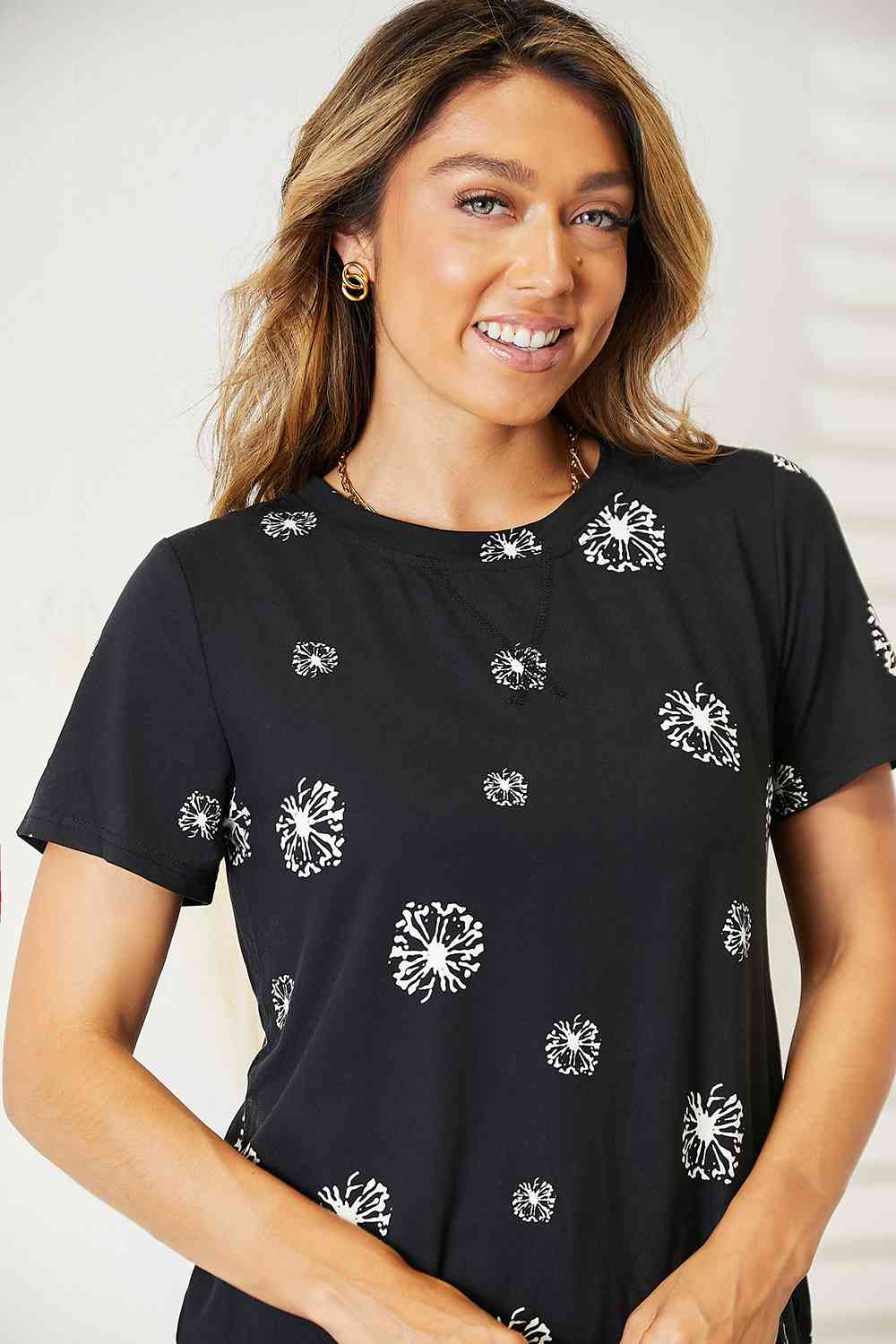  Dandelion Print Round Neck T-Shirt Bazaarbey