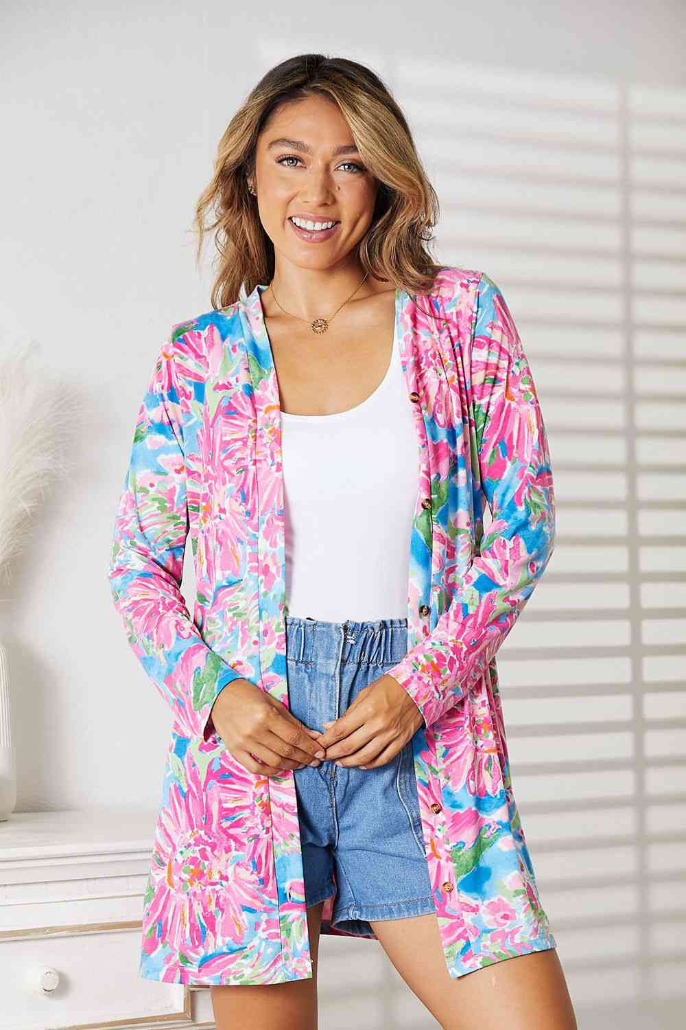  Floral  Long Sleeve Cardigan Trendsi