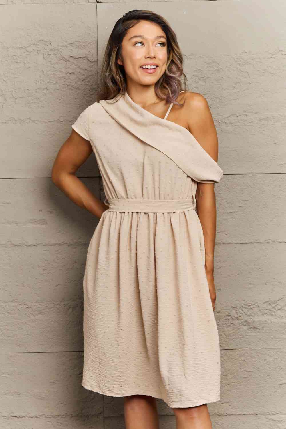  Asymmetrical Neck Dress -BazaarBey - www.shopbazaarbey.com