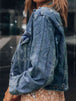 Button Up  Collared Neck Distressed Denim Jacket Bazaarbey