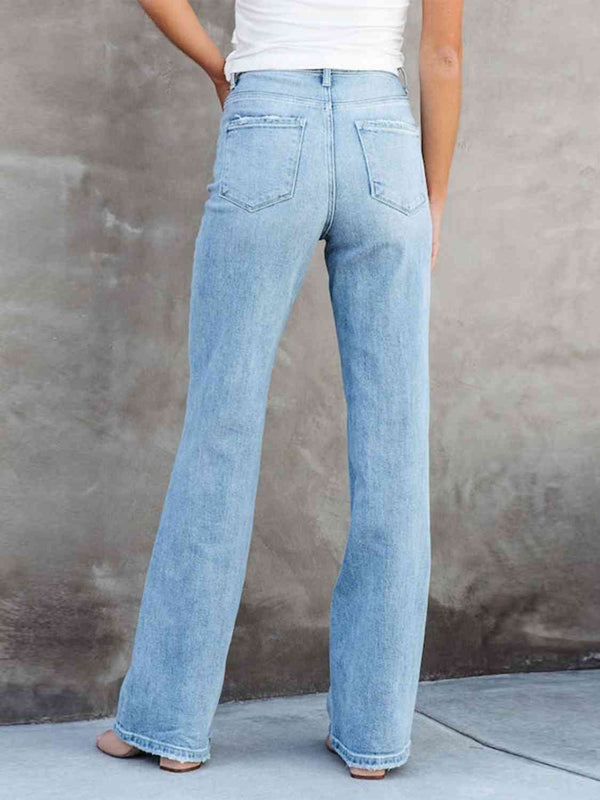 Washed Straight Leg Jeans Trendsi