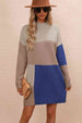 Color Block Mock Neck Dropped Shoulder Sweater Dress Bazaarbey