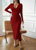 V-Neck Tie Back Long Sleeve Dress -BazaarBey - www.shopbazaarbey.com