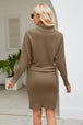 Ribbed Mock Neck Long Sleeve Dress Bazaarbey