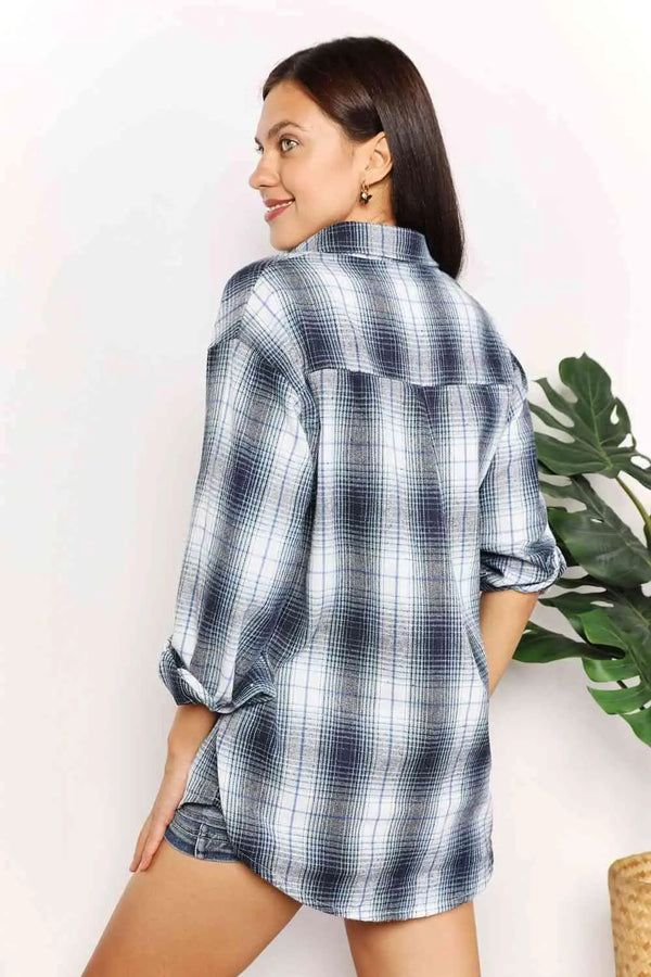  Plaid Dropped Shoulder Shirt Trendsi