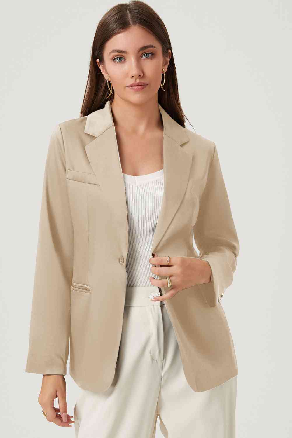 Long Sleeve Lapel Collar Blazer Trendsi