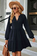 Notched Neck Long Sleeve Mini Dress Bazaarbey