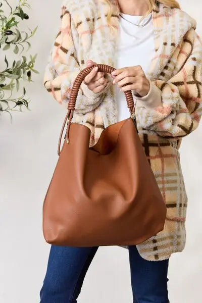  Vegan Leather Handbag with Pouch Trendsi