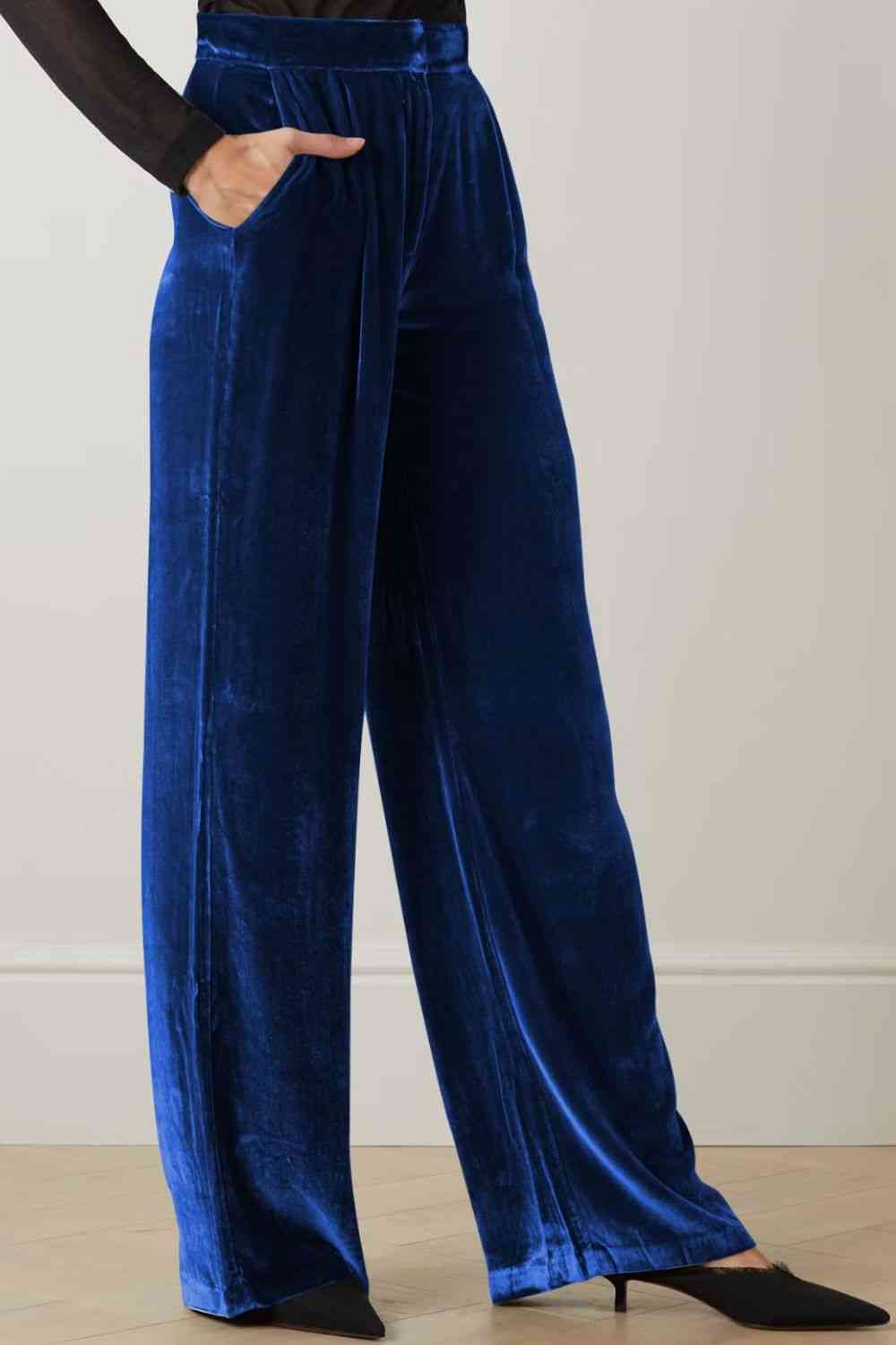  Loose Fit High Waist Long Pants with Pockets Bazaarbey