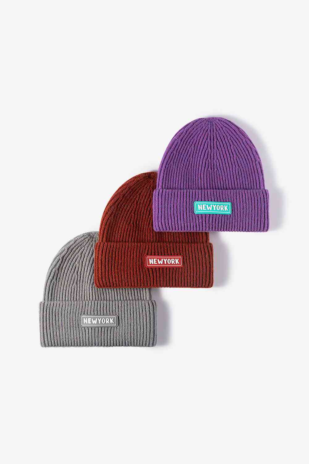 NEWYORK Patch Rib-Knit Cuffed Beanie Trendsi