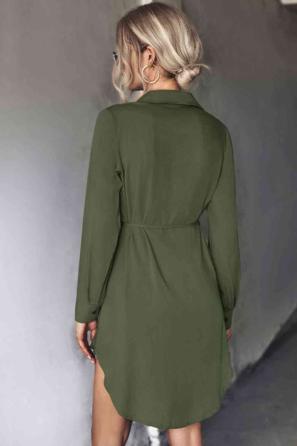 Belted  High-Low Shirt Dress -BazaarBey - www.shopbazaarbey.com