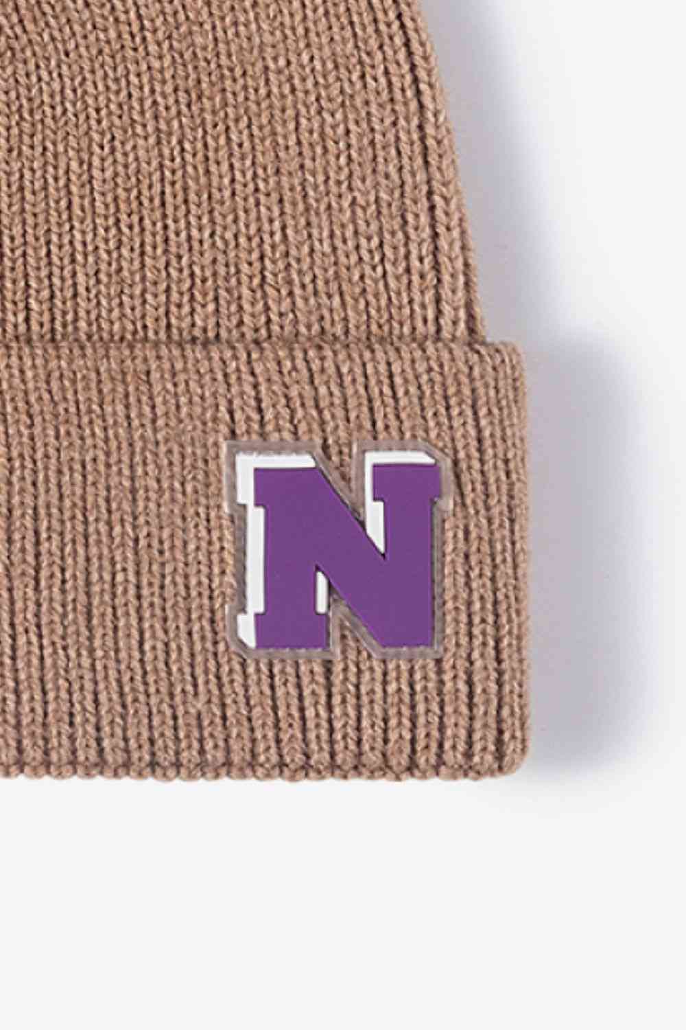 Letter N Patch Cuffed Knit Beanie Trendsi