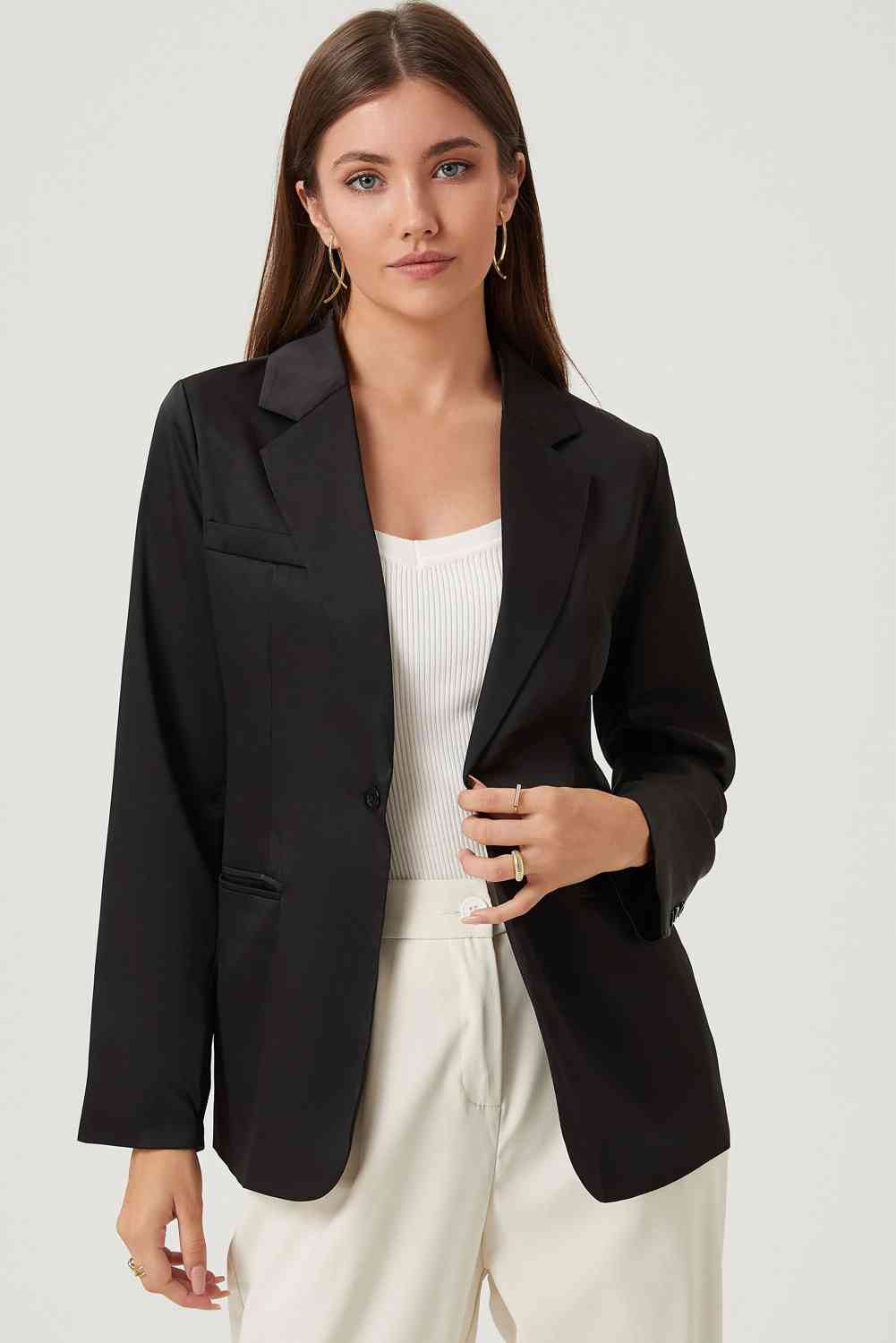 Long Sleeve Lapel Collar Blazer Trendsi