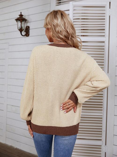 Decorative Button Round Neck Sweater Bazaarbey