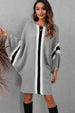 Ribbed Round Neck Long Sleeve Sweater Dress Bazaarbey