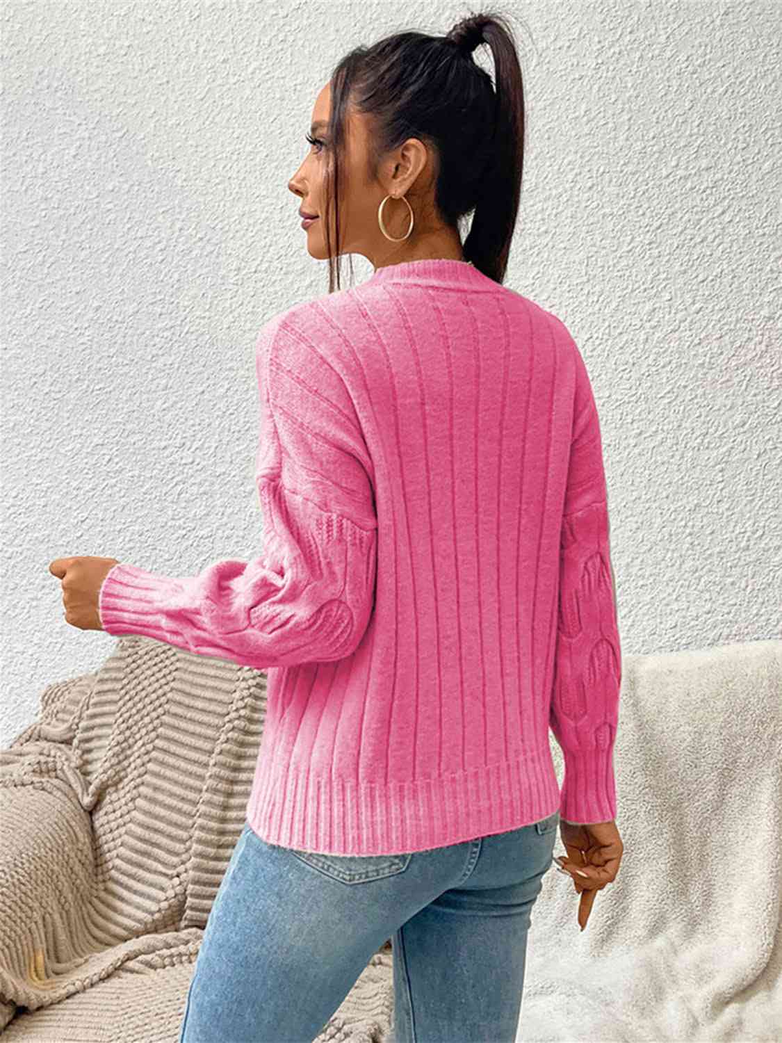 Round Neck Long Sleeve Sweater Bazaarbey