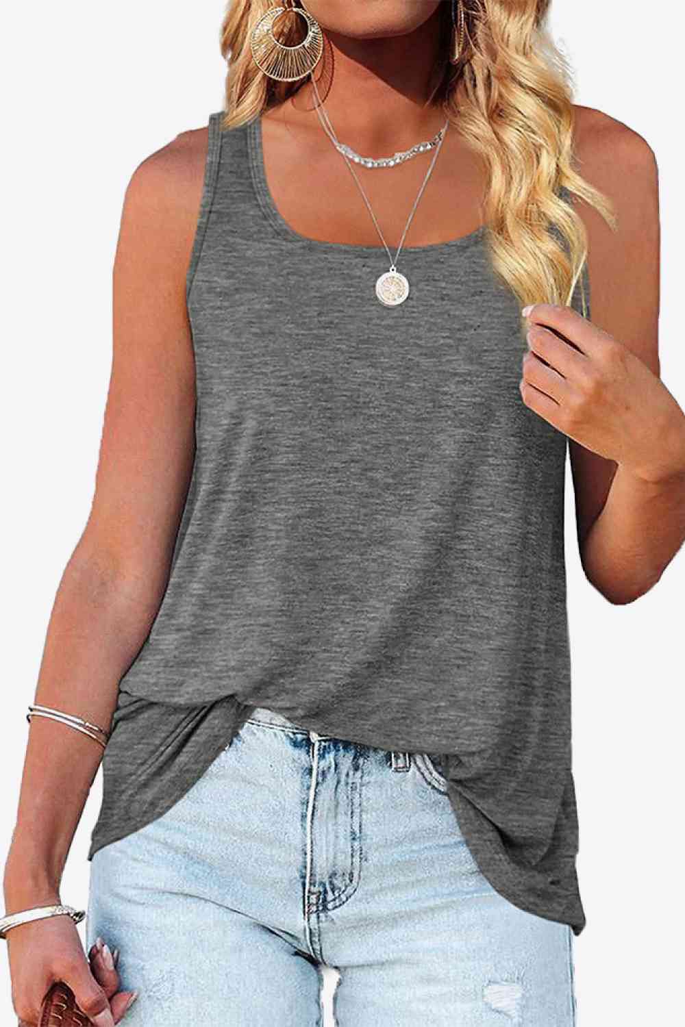 Curved Hem Square Neck Tank Bazaarbey