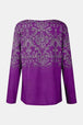 Printed Notched Long Sleeve T-Shirt Trendsi