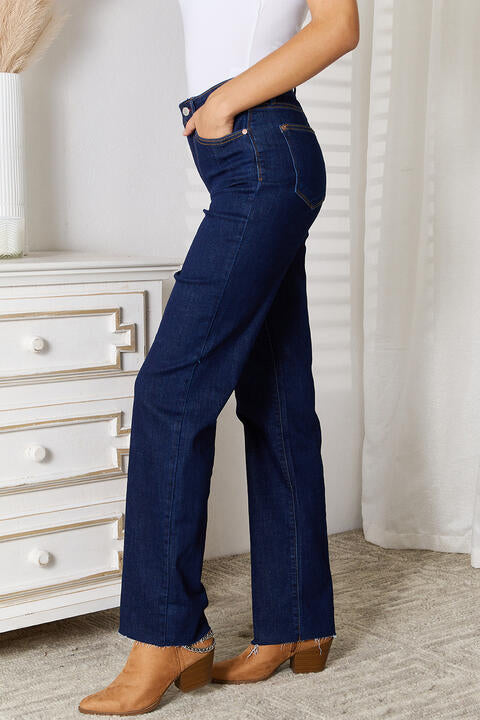   Raw Hem Straight Leg Jeans with Pockets Trendsi