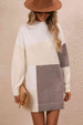 Color Block Mock Neck Dropped Shoulder Sweater Dress Bazaarbey