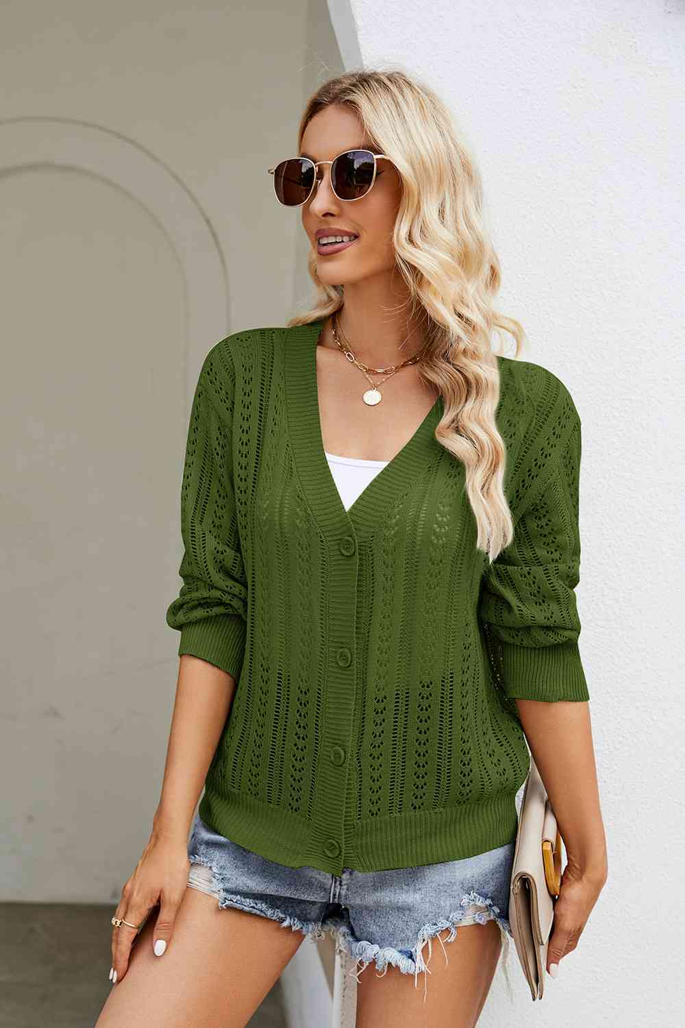  Button Front V-Neck Cardigan Trendsi