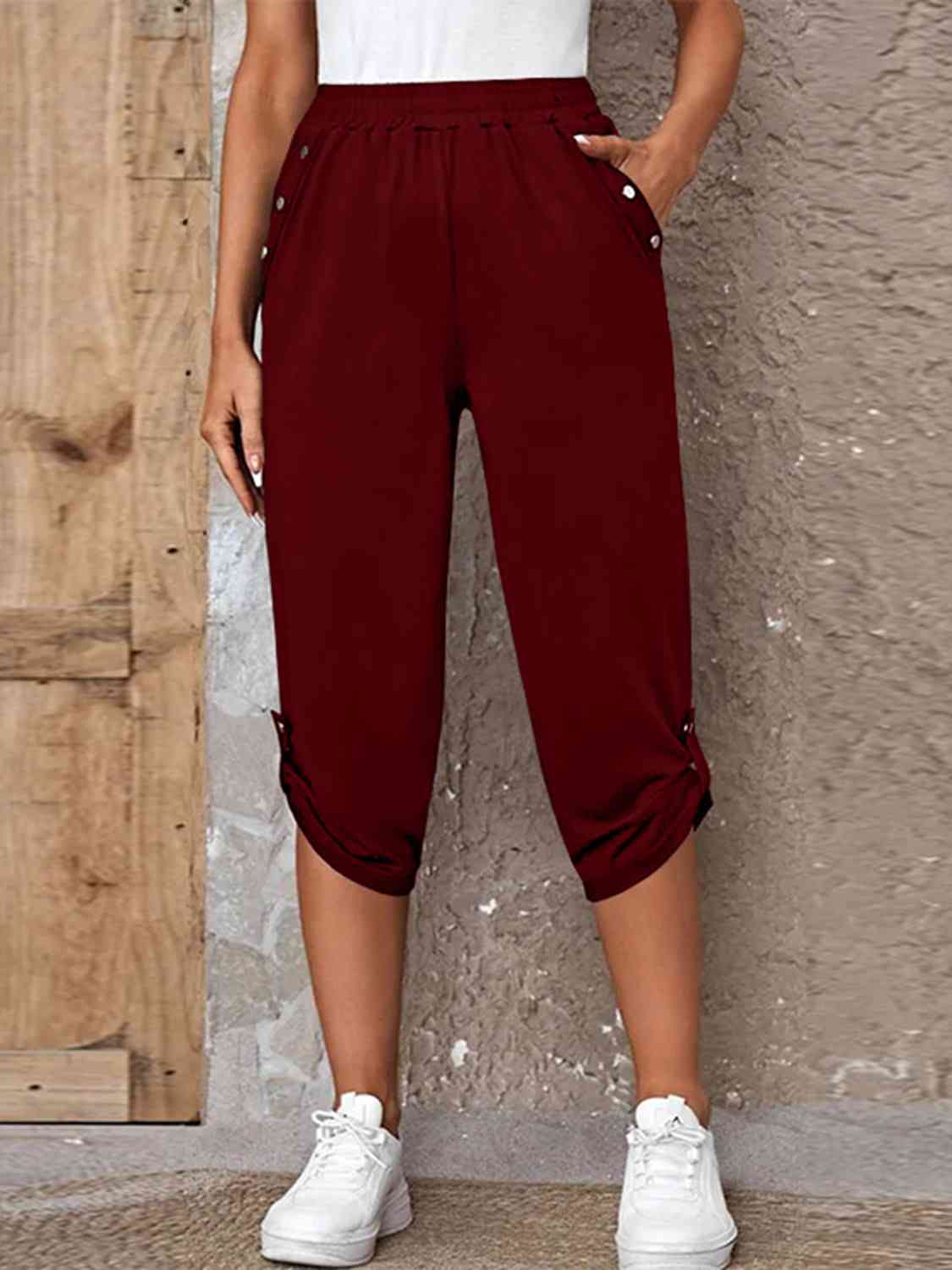 Full Size Roll-Tab Capris Pants Bazaarbey