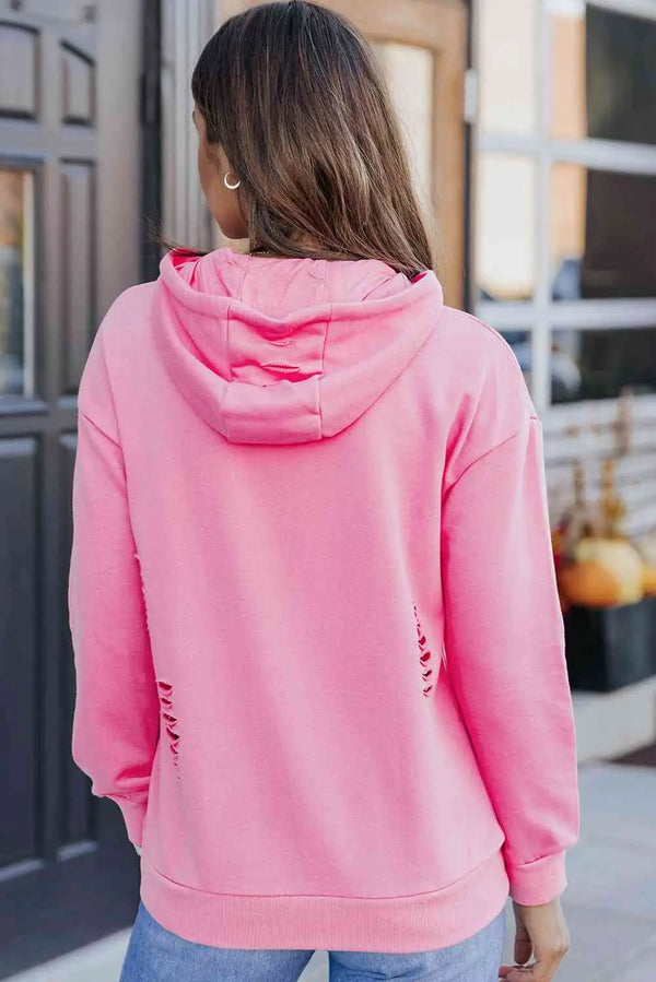 Cutout Dropped Shoulder Hoodie Bazaarbey