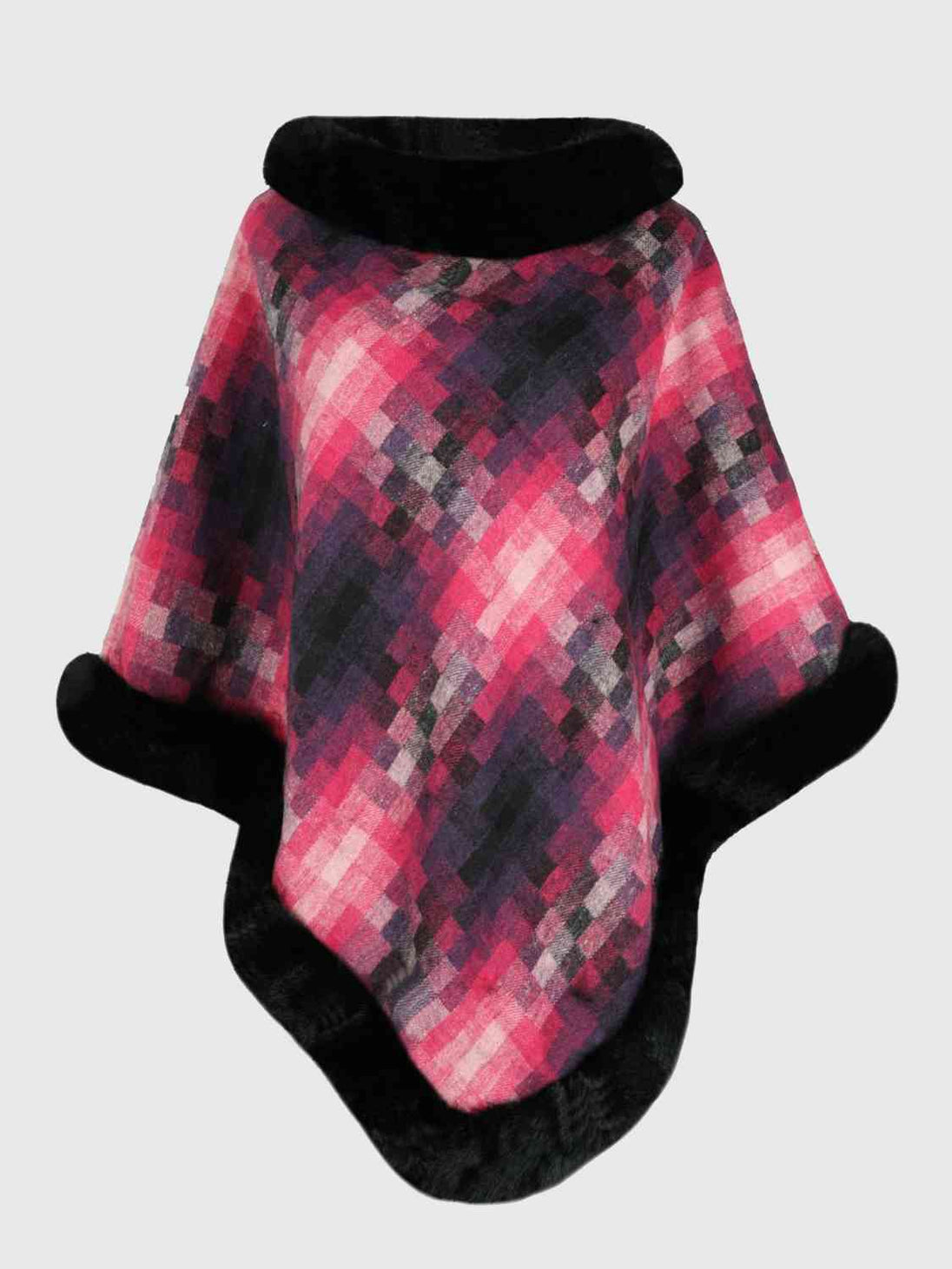 Faux Fur Trim Poncho Trendsi