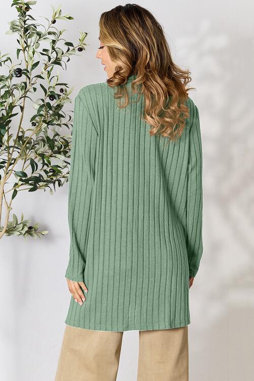   Ribbed Open Front Cardigan with Pockets Bazaarbey