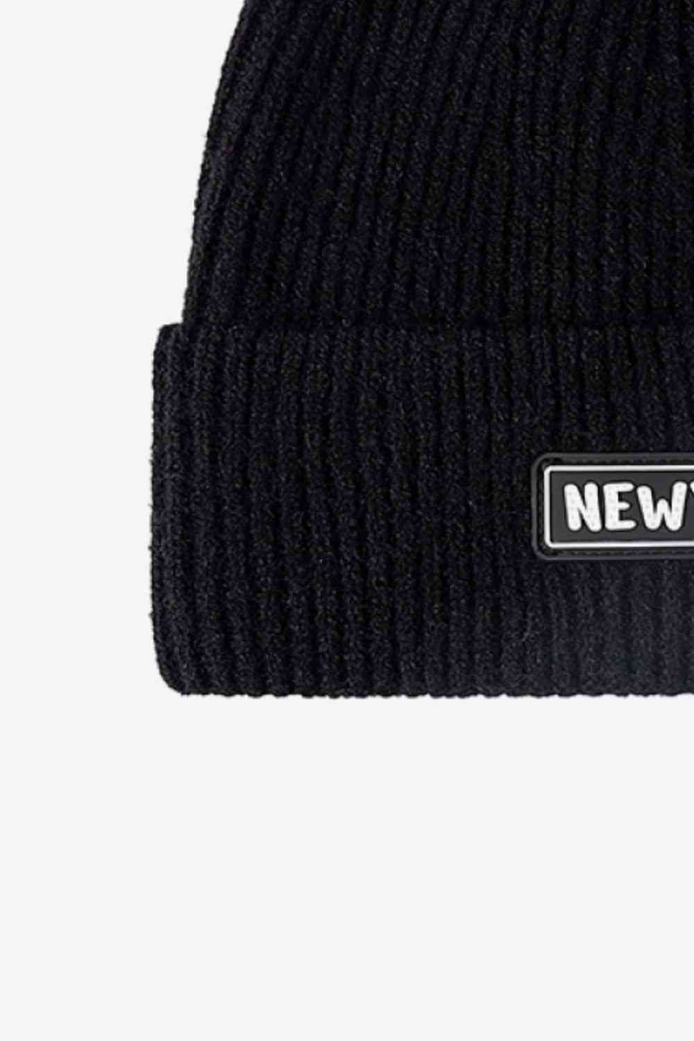 NEWYORK Patch Rib-Knit Cuffed Beanie Trendsi