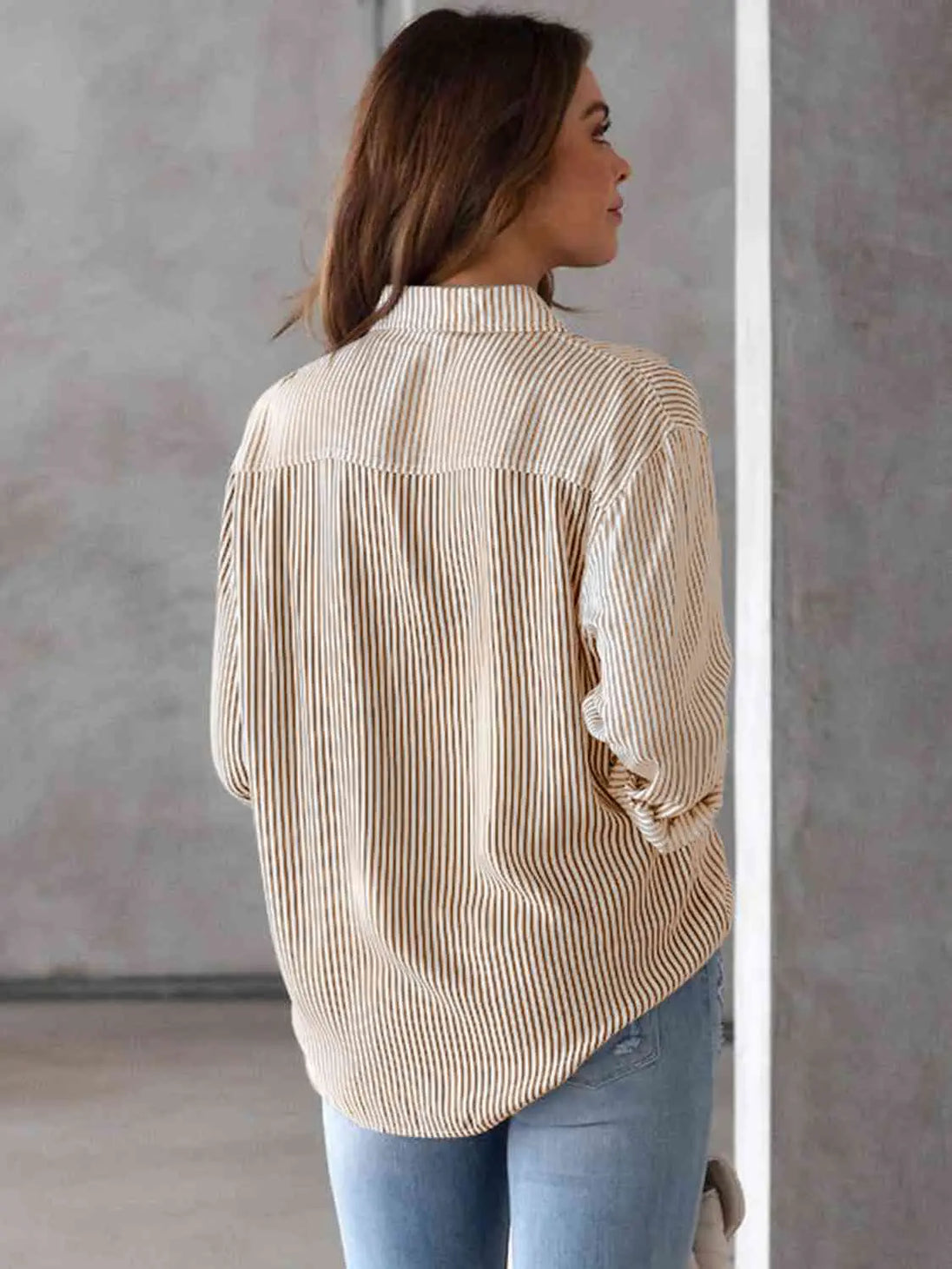 Striped Collared Neck Shirt with Pocket Trendsi