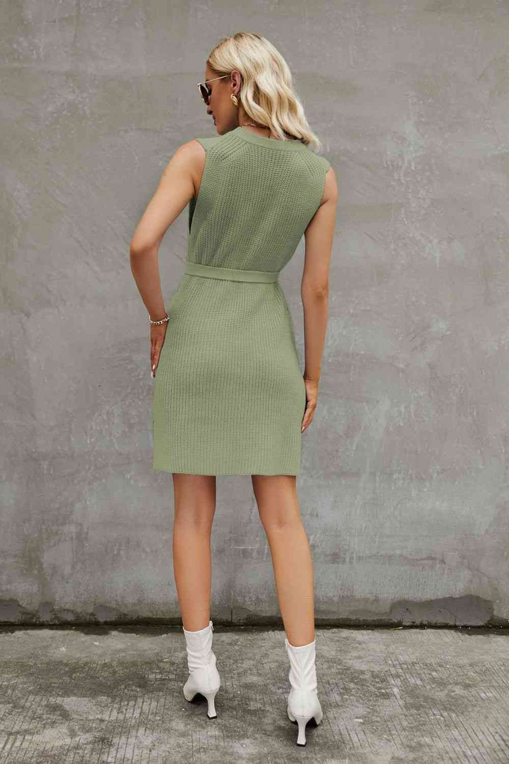 Round Neck Slit Sleeveless Sweater Dress Bazaarbey