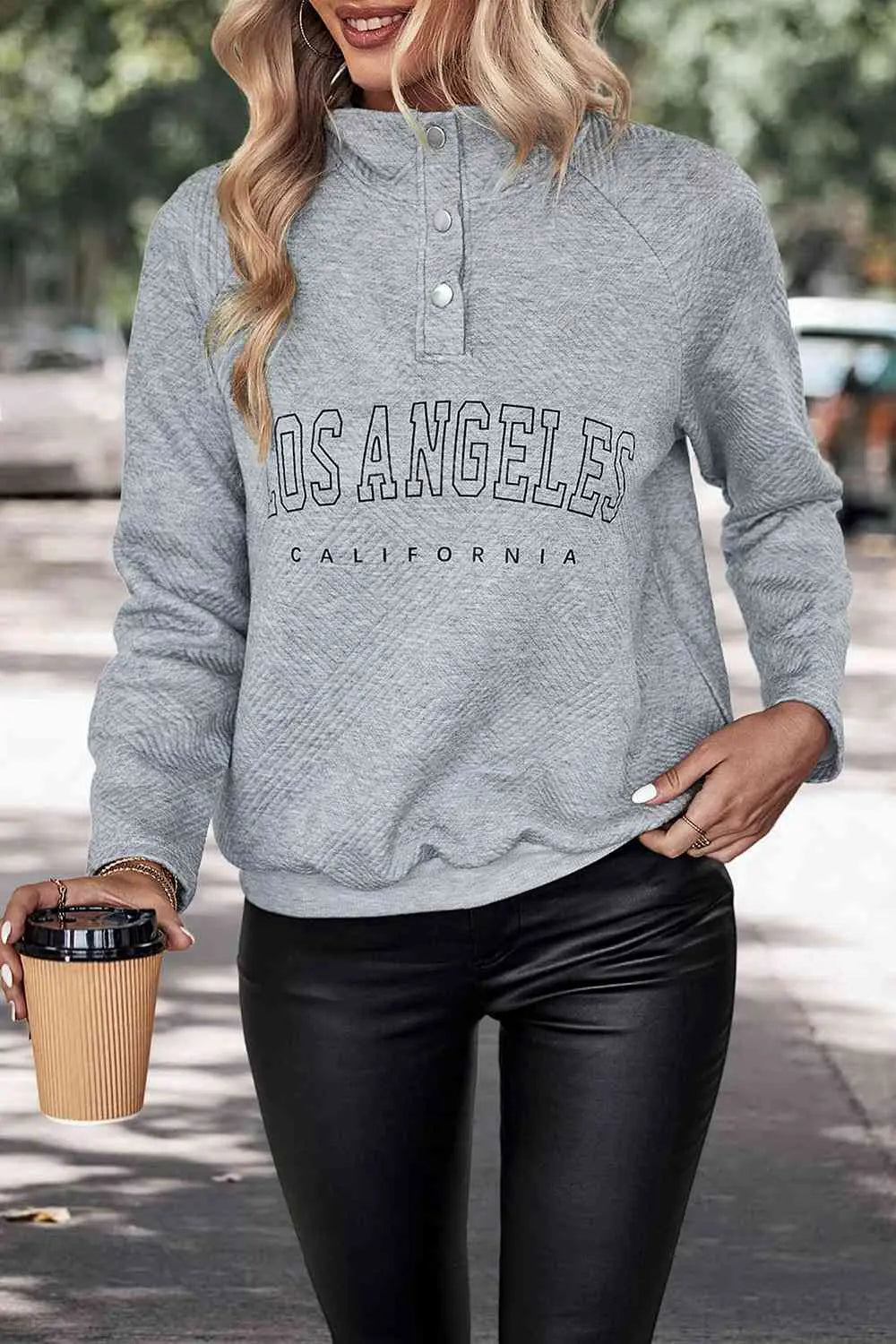 LOS ANGELES CALIFORNIA Graphic Quarter-Snap Sweatshirt Bazaarbey