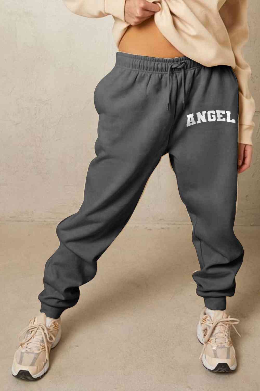    Drawstring Angel Graphic Long Sweatpants Bazaarbey