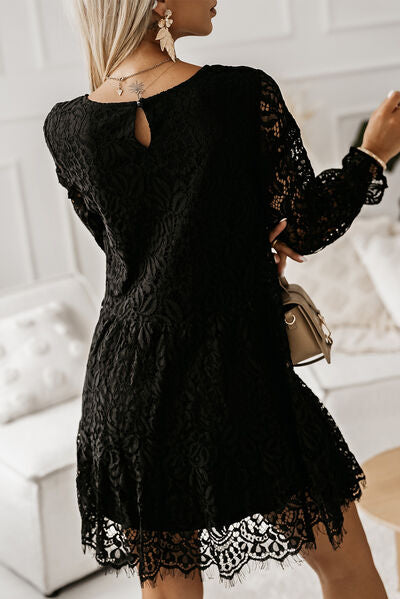 Lace Detail Round Neck Mini Dress Bazaarbey