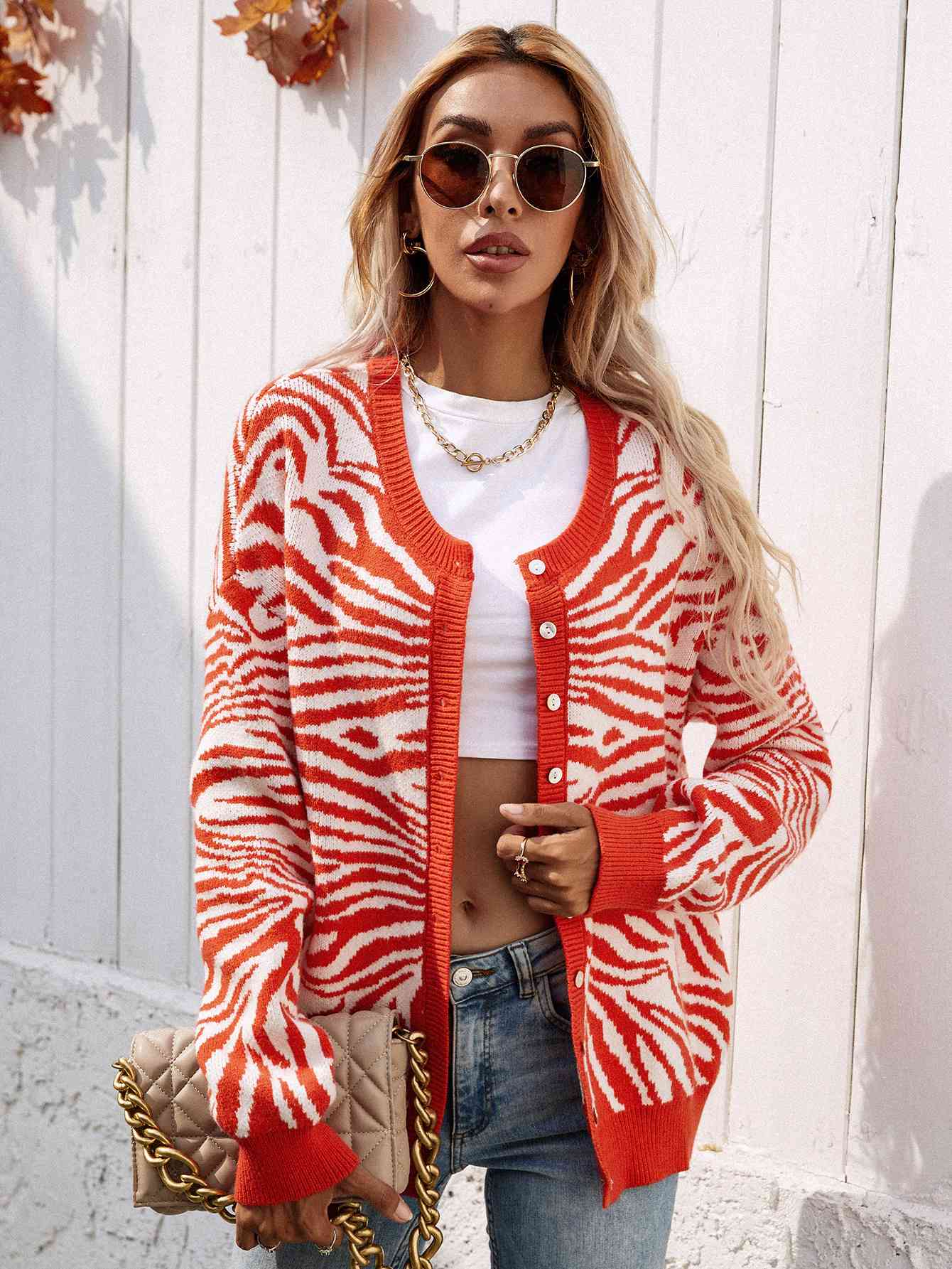 Woven Right Zebra Print Button Down Cardigan Trendsi