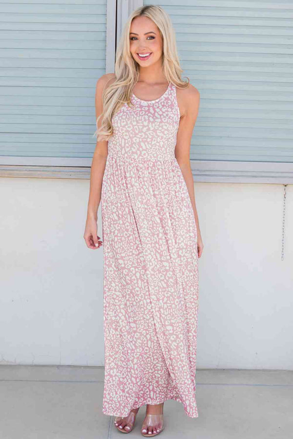 Leopard Round Neck Sleeveless Maxi Dress Bazaarbey