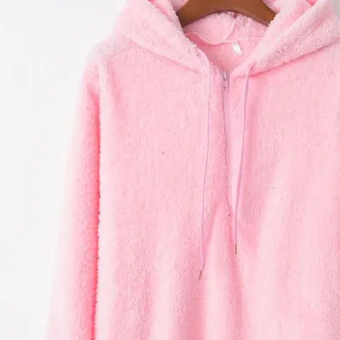 Quarter-Zip Drawstring Teddy Hoodie Bazaarbey