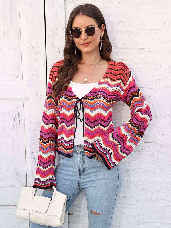 Striped  Tied Cardigan Trendsi