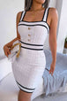 Contrast Trim Decorative Button Sleeveless Knit Dress Bazaarbey