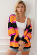 Ribbed Striped Open Front Long Sleeve Cardigan Trendsi