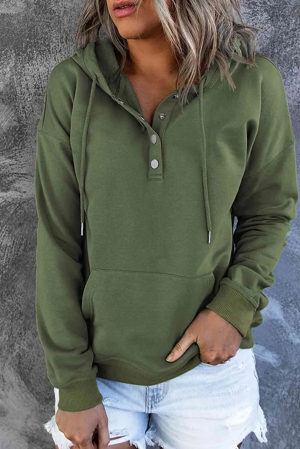 Dropped Shoulder Long Sleeve Hoodie with Pocket Trendsi