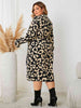 Plus Size Leopard  Neck Flounce Sleeve Dress -BazaarBey - www.shopbazaarbey.com