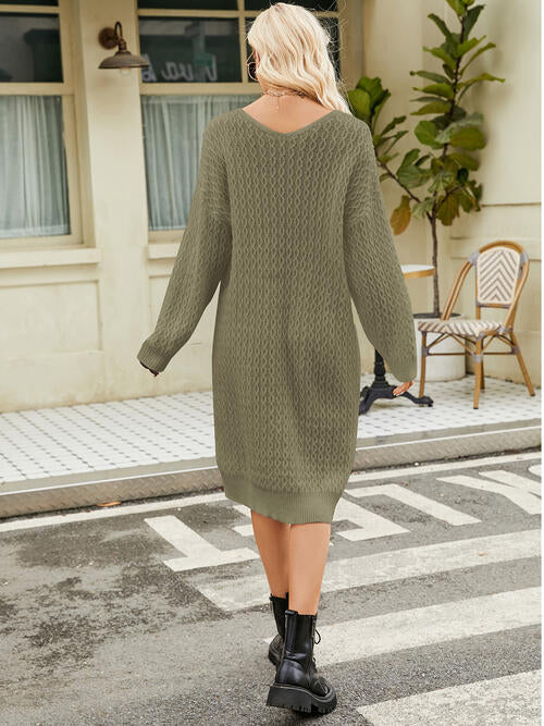 V-Neck Long Sleeve Sweater Dress Bazaarbey