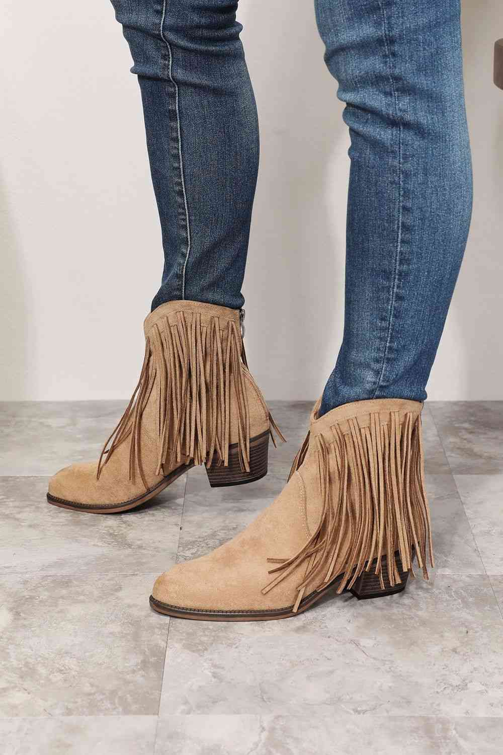  Women's Fringe Cowboy Western Ankle Boots Trendsi