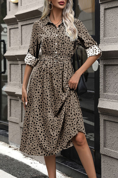 Polka Dot Tied Button Up Dress Bazaarbey