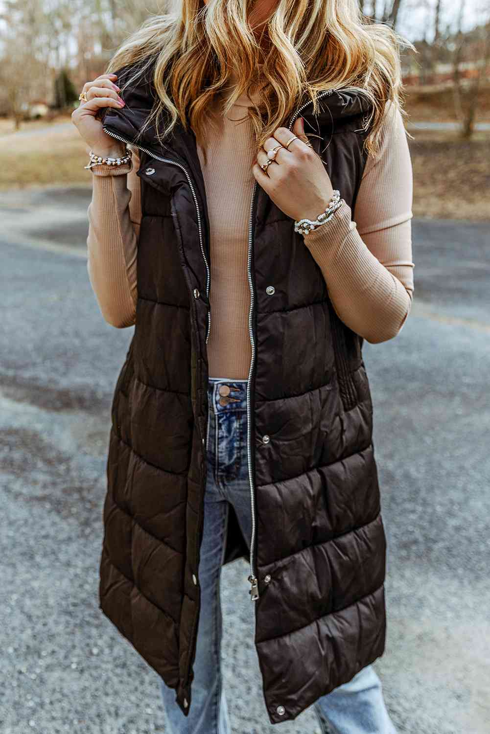  Hooded Sleeveless Puffer Vest Trendsi